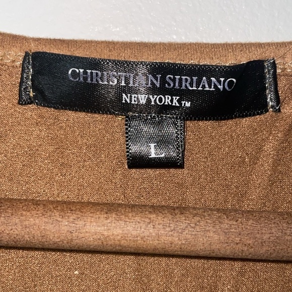 Christian Siriano Tan Faux Suede Fringe Sleeveless Dress Size Large - Picture 3 of 4